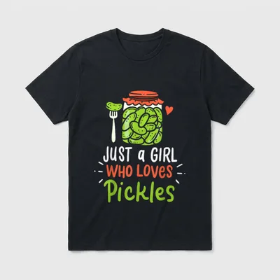 Pickles Cucumber Canning T-Shirt – Pickle jar graphic with text Just a Girl Who Loves Pickles – Classic T-Shirt in Black