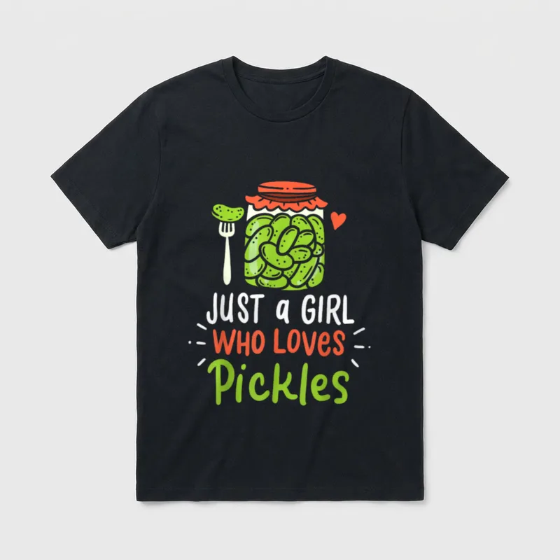 Pickles Cucumber Canning T-Shirt – Pickle jar graphic with text Just a Girl Who Loves Pickles – Classic T-Shirt in Black