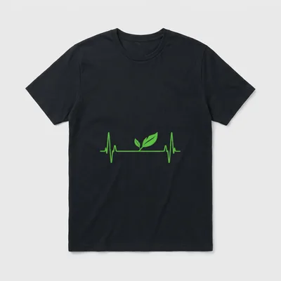 Vegan or Vegetarian Plant T-Shirt – Green EKG line with two leaves growing from the center – Classic T-Shirt in Black