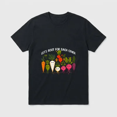 Let's Root For Each T-Shirt – Smiling carrots and beets with Let's Root For Each Other text – Classic T-Shirt in Black