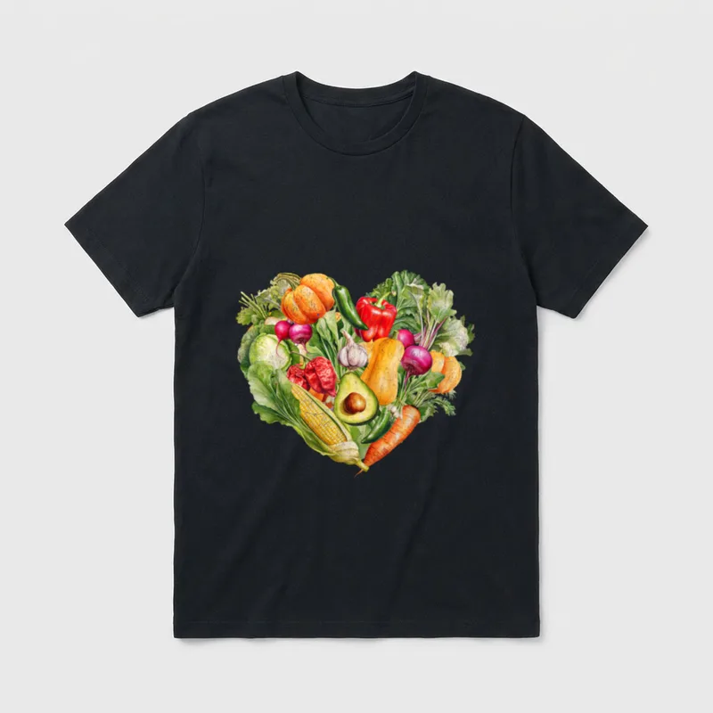 Watercolor Fruit and Vegetables T-Shirt – Classic T-Shirt in Black