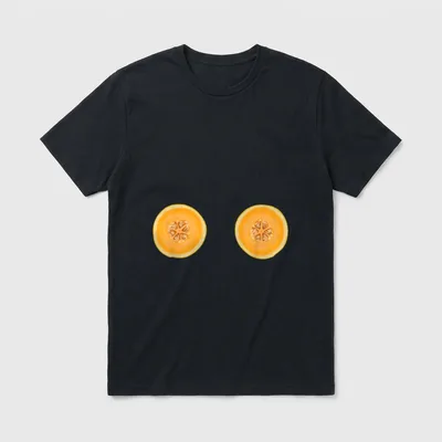 Funny Vegan Melon Boobs T-Shirt – Two orange melon slices with seeds arranged side by side – Classic T-Shirt in Black