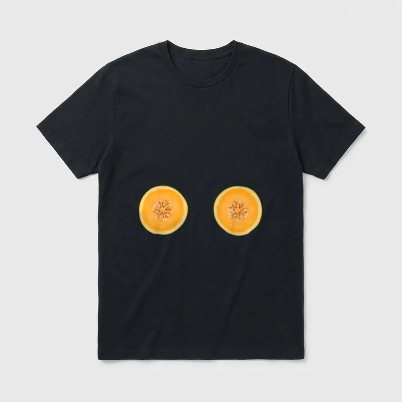 Funny Vegan Melon Boobs T-Shirt – Two orange melon slices with seeds arranged side by side – Classic T-Shirt in Black