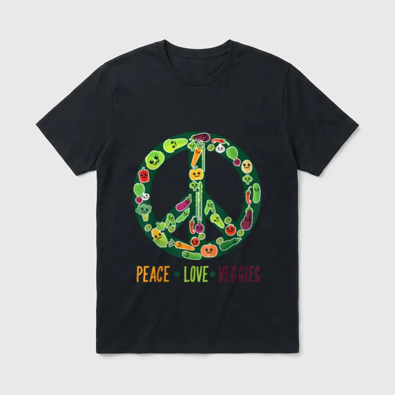 Peace Love Veggies Cool T-Shirt – Classic T-Shirt in Black