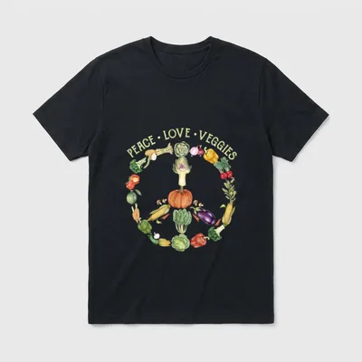 Peace Love Veggies Funny Vegetarian T-Shirt – Classic T-Shirt in Black