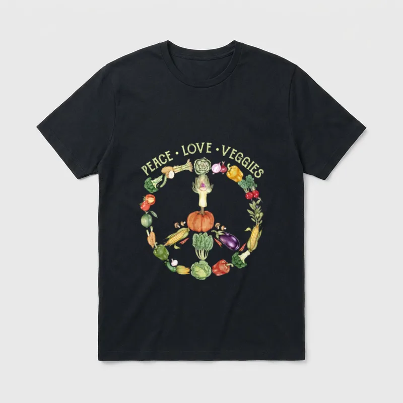 Peace Love Veggies Funny Vegetarian T-Shirt – Classic T-Shirt in Black