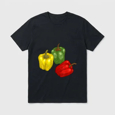 Vegan Vegetarian Vegetable Green T-Shirt – Vintage engraved yellow, green, and red bell peppers – Classic T-Shirt in Black