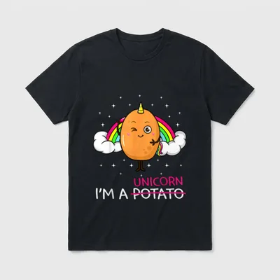 I'm A Unicorn Potato T-Shirt – Winking unicorn potato with rainbow and crossed out text – Classic T-Shirt in Black