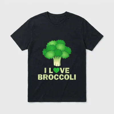 Best Broccoli For Men T-Shirt – Cartoon broccoli with I Love Broccoli text and green heart symbol – Classic T-Shirt in Black