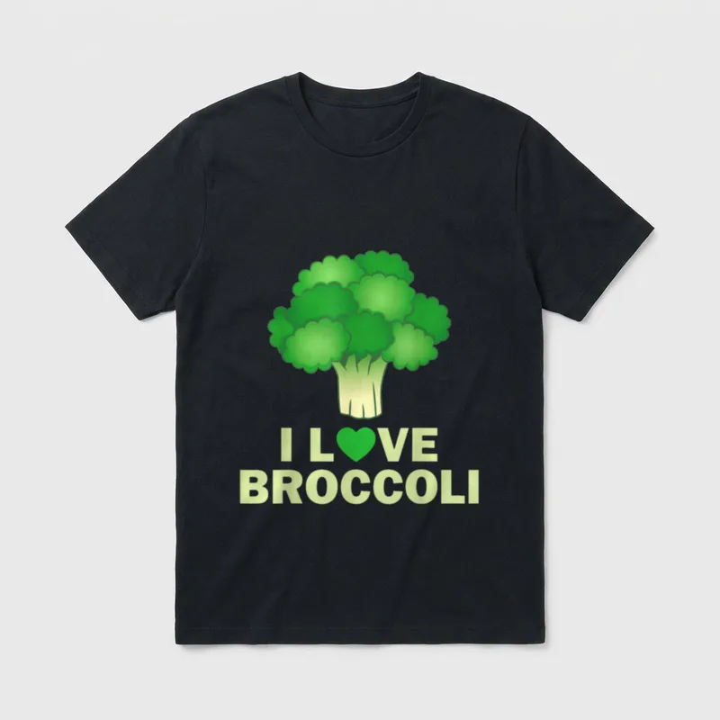 Best Broccoli For Men T-Shirt – Cartoon broccoli with I Love Broccoli text and green heart symbol – Classic T-Shirt in Black