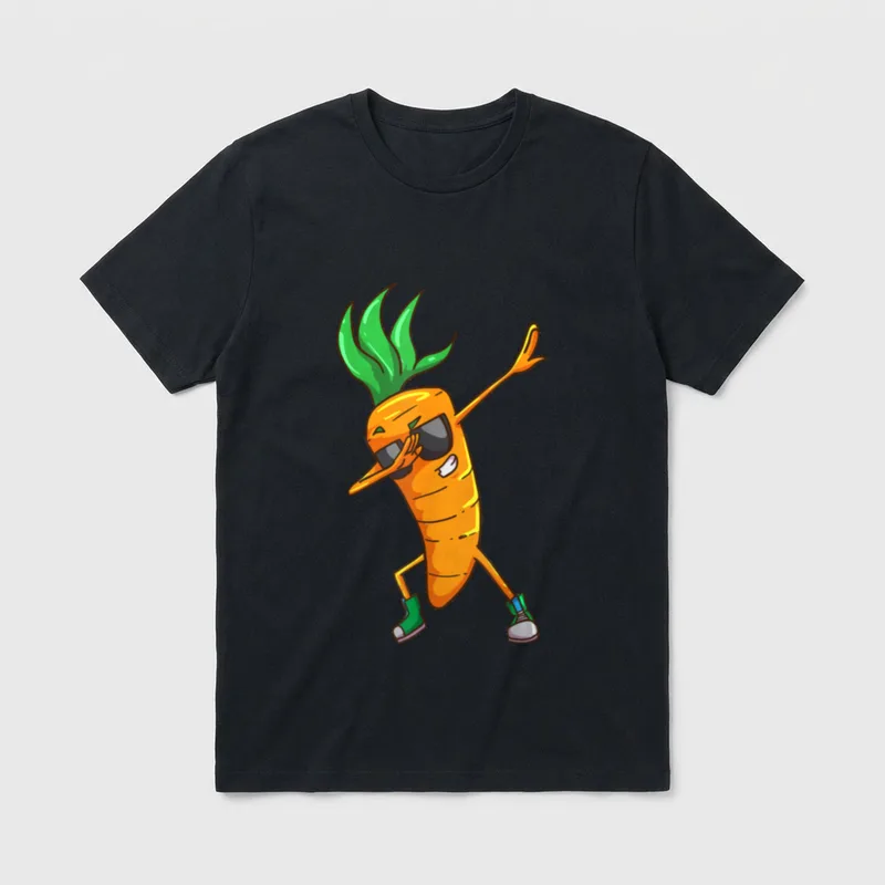 Vegan Carrot Dabbing T-Shirt – Cartoon carrot wearing sunglasses and dabbing – Classic T-Shirt in Black