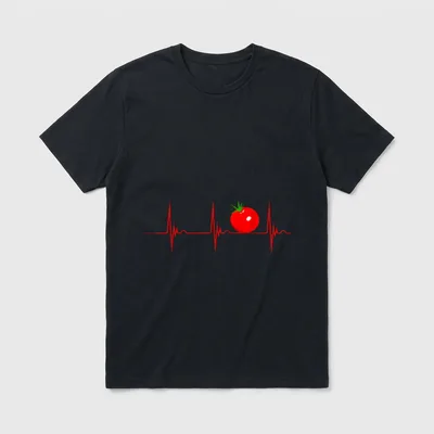 Tomato Heartbeat EKG Pulseline T-Shirt – Red tomato sitting on a red EKG heartbeat line – Classic T-Shirt in Black