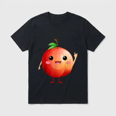 Dancing Peach I Fruit T-Shirt – Cheerful animated peach with stick limbs making a rock-on gesture – Classic T-Shirt in Black