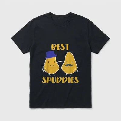 Funny Potato Best Spuddies T-Shirt – Two cartoon potatoes holding hands with BEST SPUDDIES text – Classic T-Shirt in Black