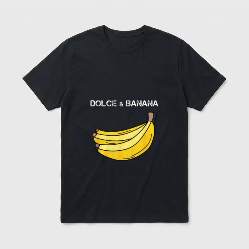 Dolce and Banana Banana T-Shirt – DOLCE & BANANA text above a yellow banana bunch illustration – Classic T-Shirt in Black
