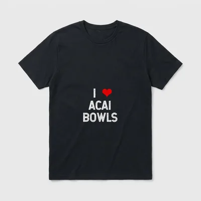 I Love Acai Bowls T-Shirt – Red heart and white I Love Acai Bowls text on grey background – Classic T-Shirt in Black