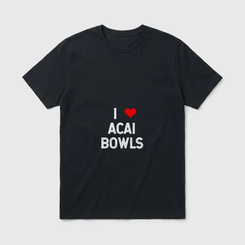I Love Acai Bowls T-Shirt – Red heart and white I Love Acai Bowls text on grey background – Classic T-Shirt in Black