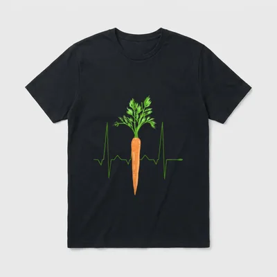 Carrot Heartbeat Botanists T-Shirt – A carrot with a green EKG line running through it – Classic T-Shirt in Black