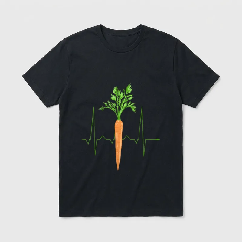 Carrot Heartbeat Botanists T-Shirt – A carrot with a green EKG line running through it – Classic T-Shirt in Black