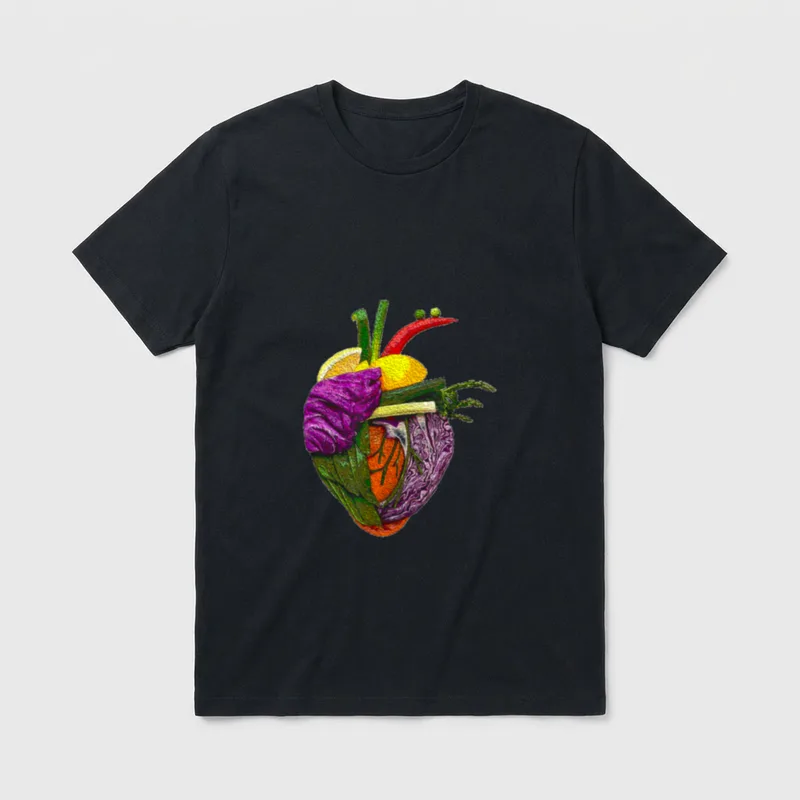 Vegan Heart Cute Vegetable T-Shirt – Classic T-Shirt in Black