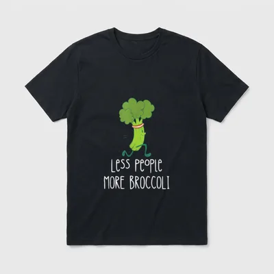 Funny Broccoli Run Less T-Shirt – Running broccoli character with text Less People More Broccoli – Classic T-Shirt in Black