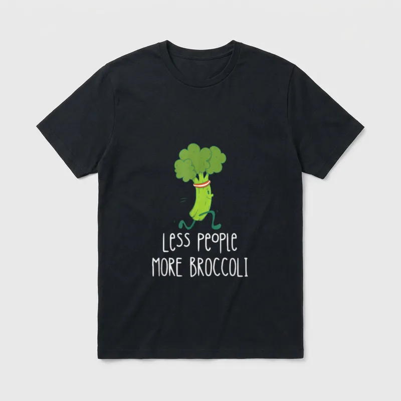 Funny Broccoli Run Less T-Shirt – Running broccoli character with text Less People More Broccoli – Classic T-Shirt in Black