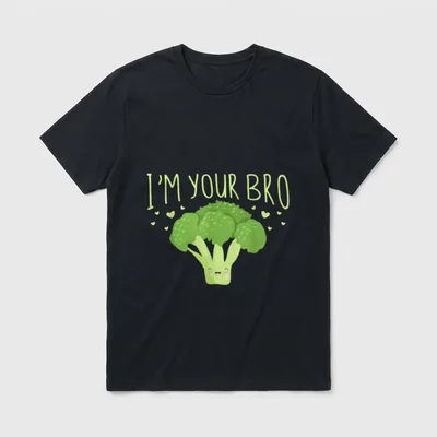 Broccoli Veggie Vegan I'M T-Shirt – Cute smiling broccoli with I'M YOUR BRO text and small hearts – Classic T-Shirt in Black