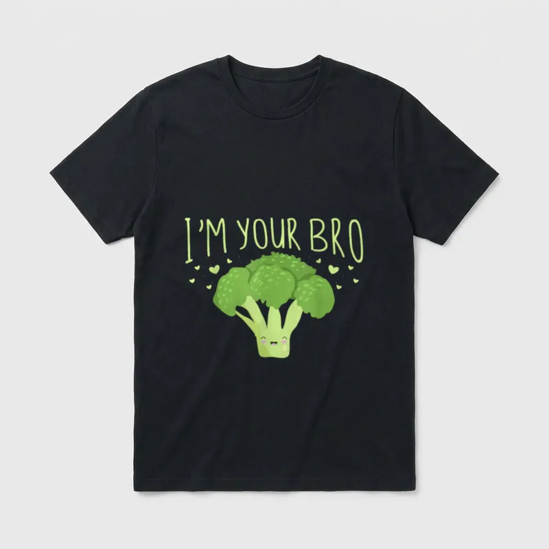 Broccoli Veggie Vegan I'M T-Shirt – Cute smiling broccoli with I'M YOUR BRO text and small hearts – Classic T-Shirt in Black
