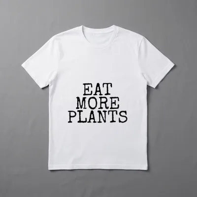 Veggie Lover Eat More T-Shirt – Distressed black text reading EAT MORE PLANTS stacked vertically – Classic T-Shirt in Black