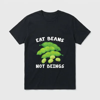 Vegetarian Vegetarianism Vegetable Eat T-Shirt – Green edamame pods with text Eat Beans Not Beings – Classic T-Shirt in Black
