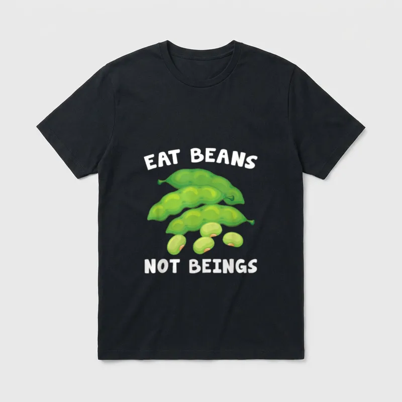 Vegetarian Vegetarianism Vegetable Eat T-Shirt – Green edamame pods with text Eat Beans Not Beings – Classic T-Shirt in Black