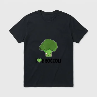 Funny Vegan I Love T-Shirt – Cute winking broccoli character above text reading I love broccoli – Classic T-Shirt in Black