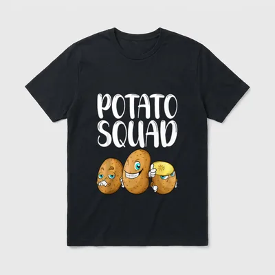 Cool Potato For Men T-Shirt – Three cartoon potatoes with faces under the text POTATO SQUAD – Classic T-Shirt in Black