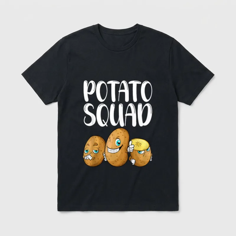 Cool Potato For Men T-Shirt – Three cartoon potatoes with faces under the text POTATO SQUAD – Classic T-Shirt in Black