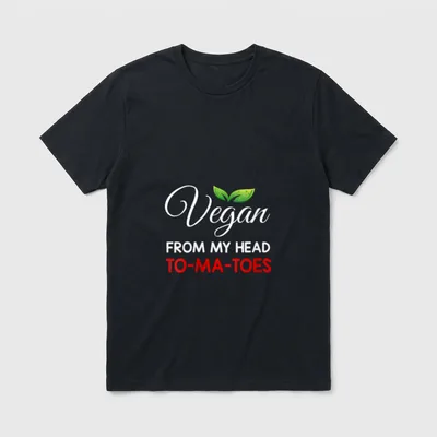 Funny Vegan From My Head T-Shirt – Vegan from my head to-ma-toes text with green leaves – Classic T-Shirt in Black