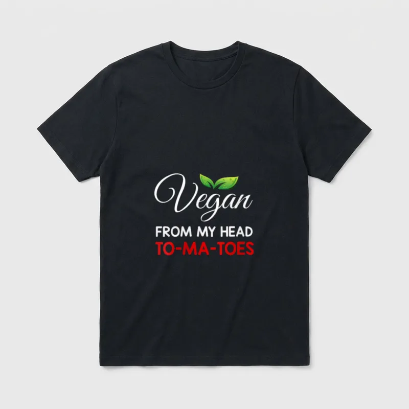 Funny Vegan From My Head T-Shirt – Vegan from my head to-ma-toes text with green leaves – Classic T-Shirt in Black