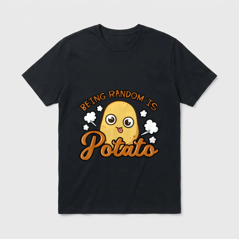 Being Random is Potato T-Shirt – Cartoon potato character with text Being Random is Potato – Classic T-Shirt in Black