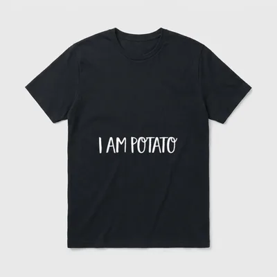 I'm Potato Funny Joke T-Shirt – White handwritten text reading I AM POTATO on a grey background – Classic T-Shirt in Black
