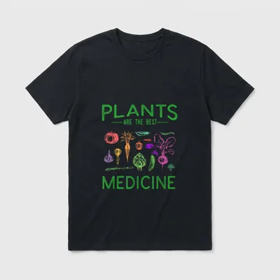 Vegan Plants Are The Best T-Shirt – Plants are the best medicine text with vegetable illustrations – Classic T-Shirt in Black