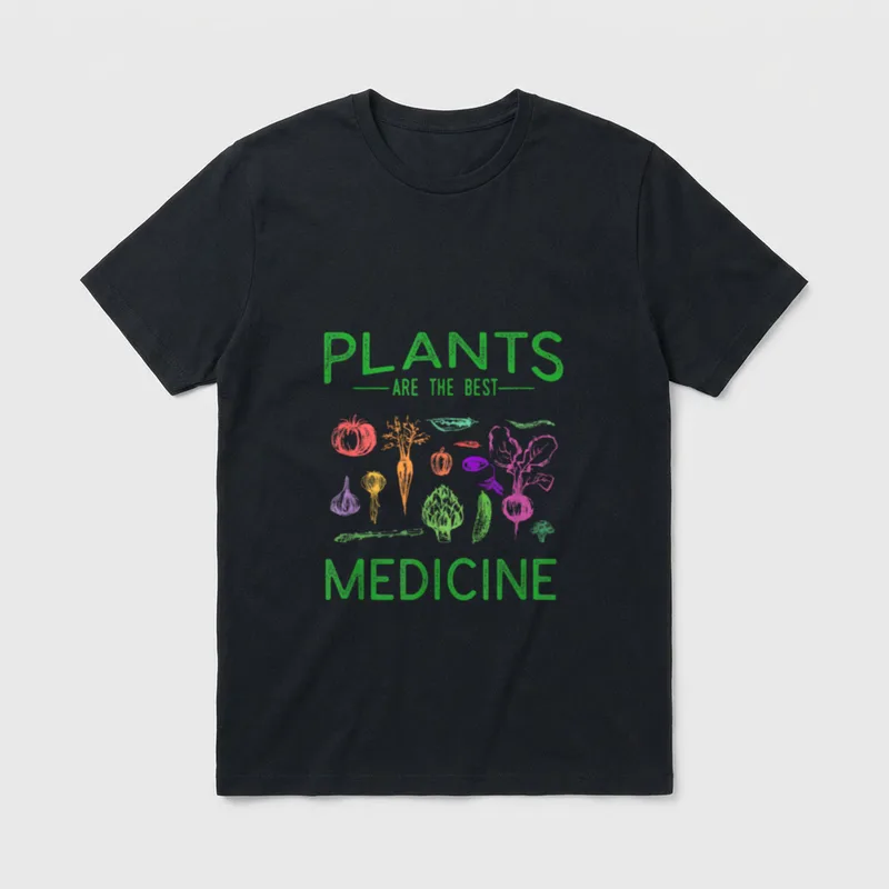 Vegan Plants Are The Best T-Shirt – Plants are the best medicine text with vegetable illustrations – Classic T-Shirt in Black