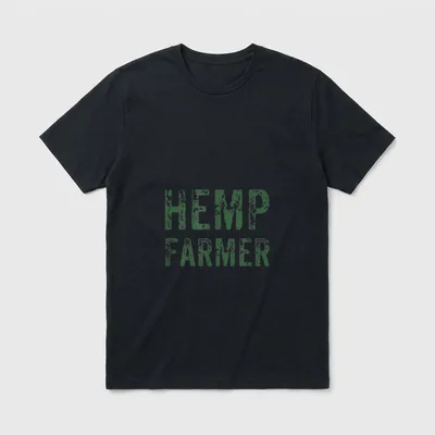 Hemp Farmer Weed Farm T-Shirt – HEMP FARMER in green letters filled with leaf shapes – Classic T-Shirt in Black