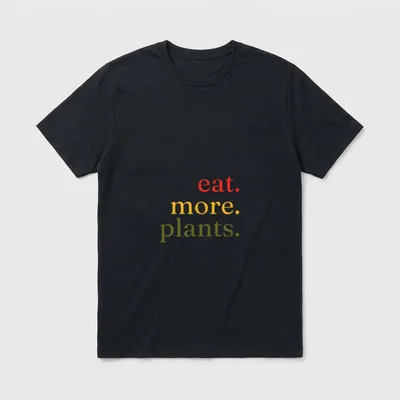 Eat More Plants WFPB T-Shirt – eat. more. plants. in red, gold, and olive green – Classic T-Shirt in Black