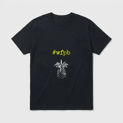 wfpb Whole Food Plant-Based T-Shirt – Yellow #wfpb hashtag above a white line-art pineapple – Classic T-Shirt in Black