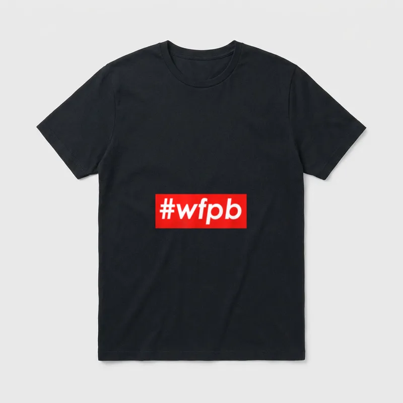 WFPB Plant Based T-Shirt – #wfpb white text on a red rectangular background – Classic T-Shirt in Black