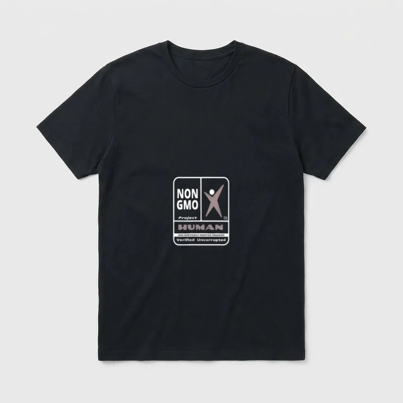 NON GMO human logo T-Shirt – Non GMO Human Verified Uncorrupted parody logo print – Classic T-Shirt in Black