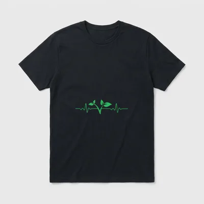 Plant Based Diet Heartbeat T-Shirt – Green cardiogram line turning into sprouting leaves – Classic T-Shirt in Black