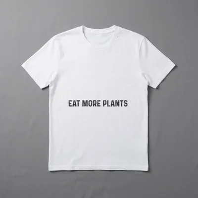 Vegan Eat More T-Shirt – Distressed black text reading EAT MORE PLANTS on a grey background – Classic T-Shirt in Black