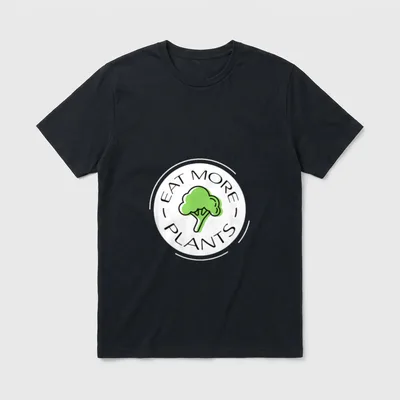 Plant Based Lifestyle Diet T-Shirt – Circular badge with green broccoli and text Eat More Plants – Classic T-Shirt in Black