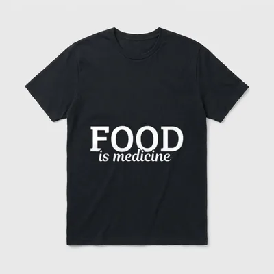 Food Foodie Vegan T-Shirt – White text reading FOOD is medicine on a grey background – Classic T-Shirt in Black