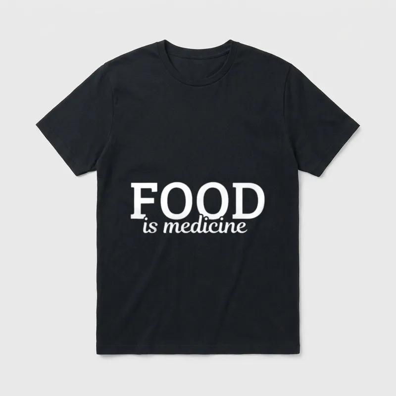 Food Foodie Vegan T-Shirt – White text reading FOOD is medicine on a grey background – Classic T-Shirt in Black